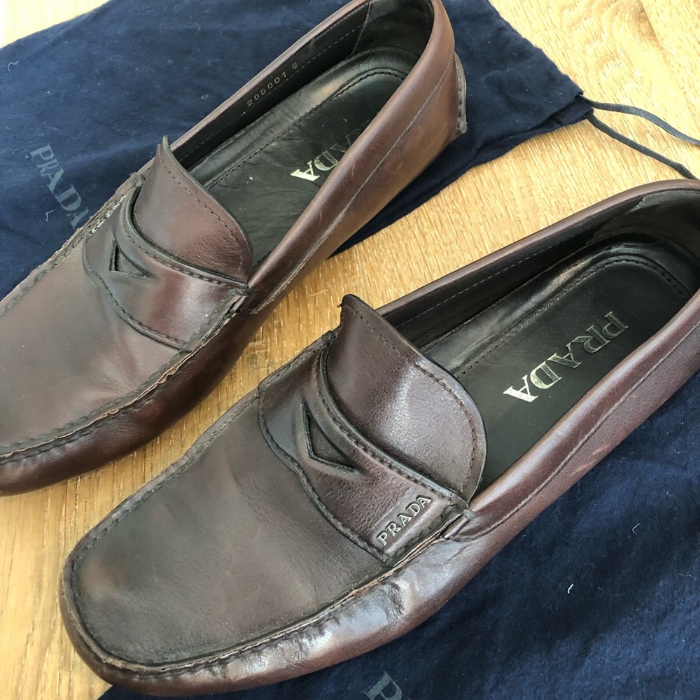 Men’s Prada, brown leather driving shoe, sz US 9